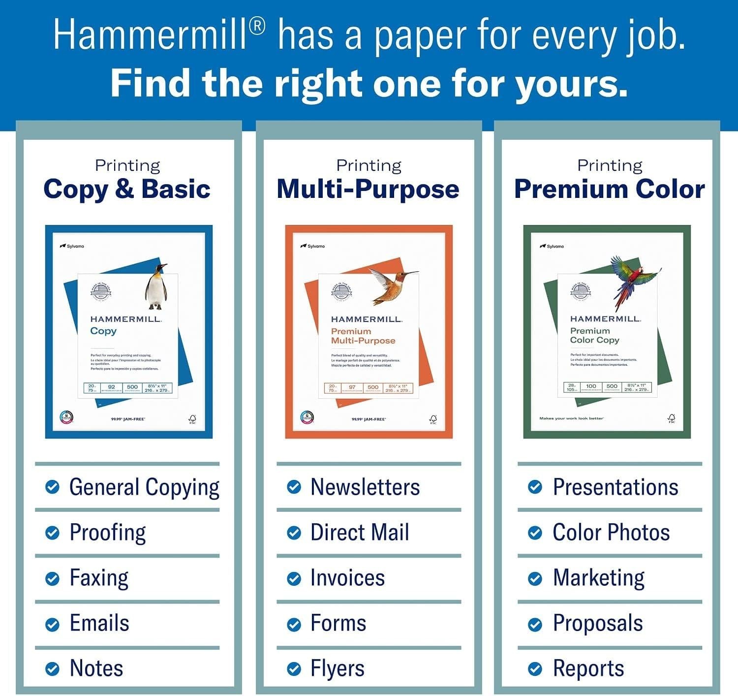 Dependable 20 lb Blue Colored Paper, 500 Sheets, 8.5 x 11 – JAM-FREE Guarantee
