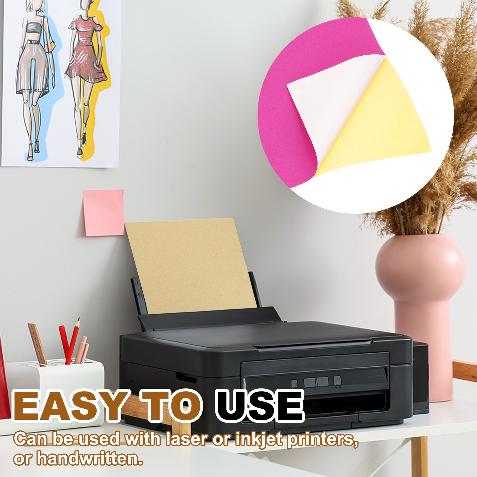 30 Sheets Printable Vinyl Sticker Paper for Inkjet Printer, Pink