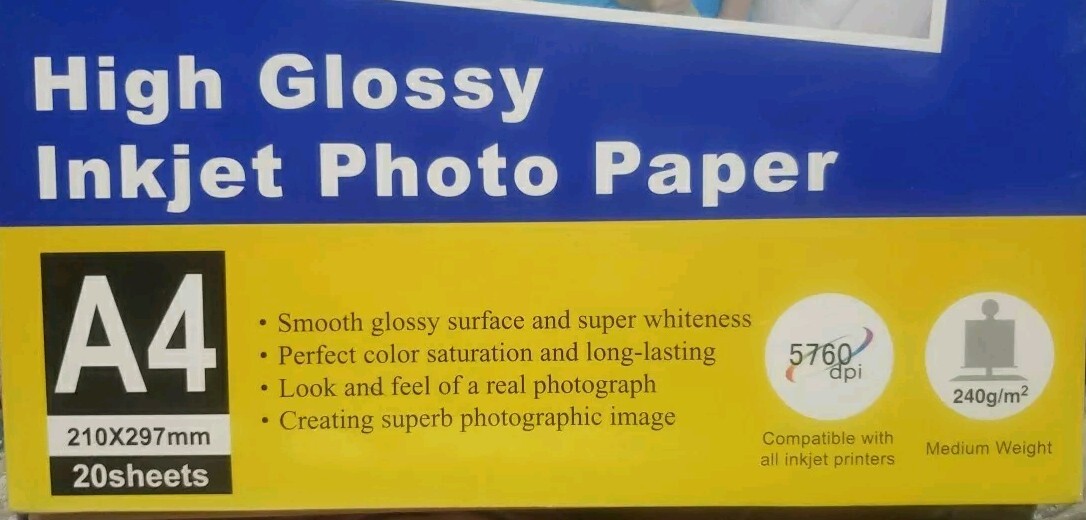 FULL COLORS A4 High Glossy Photo Inkjet Paper 240g/m -20 Sheets