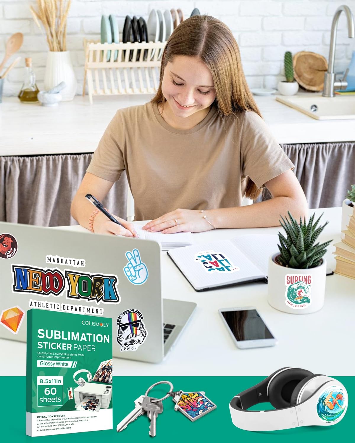 Colemoly Sublimation Sticker Paper30 Sheets Glossy White Waterproof Stickers …
