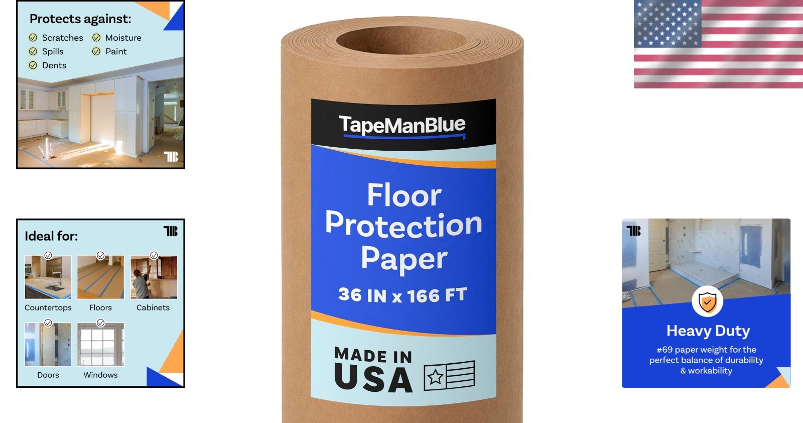 Eco-Friendly 36″ x 166′ Floor Protection Paper – Durable Brown Rosin Covering
