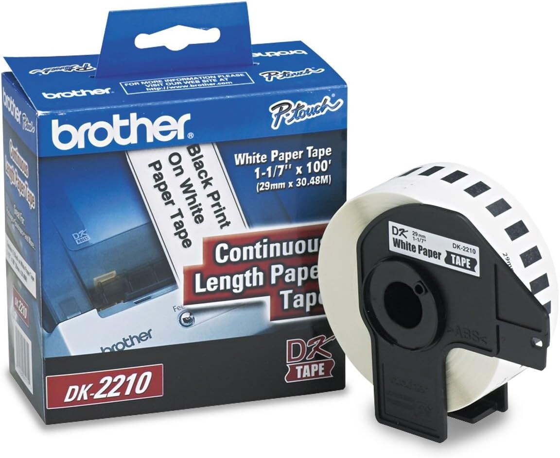 Brother Genuine Length Black on White Paper Tape for Brother Model DK2210