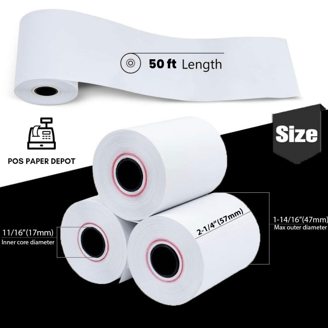 2 1/4″ x 50′ Thermal Receipt Paper Rolls (50 Rolls) – BPA 2 X 50″, White