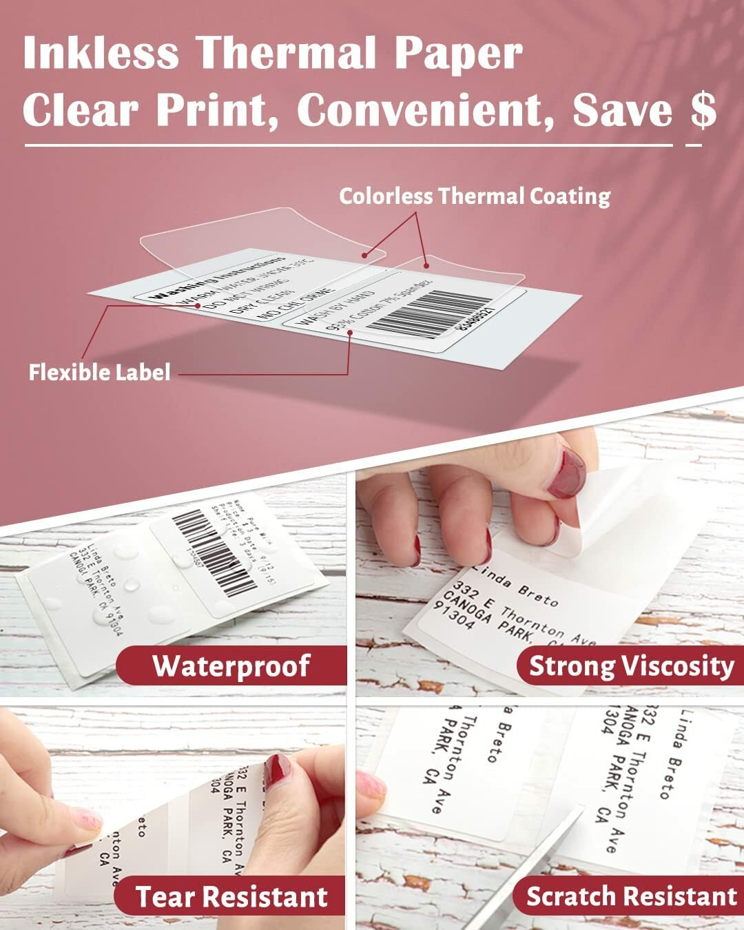 6 Roll 1380 Labels for Phomemo M110 M100 Printer, 40 x 30mm Square Thermal Paper