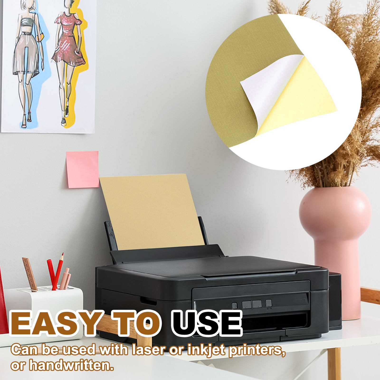 15 Sheets Printable Self Adhesive Sticker Paper for Inkjet Printer, Brown
