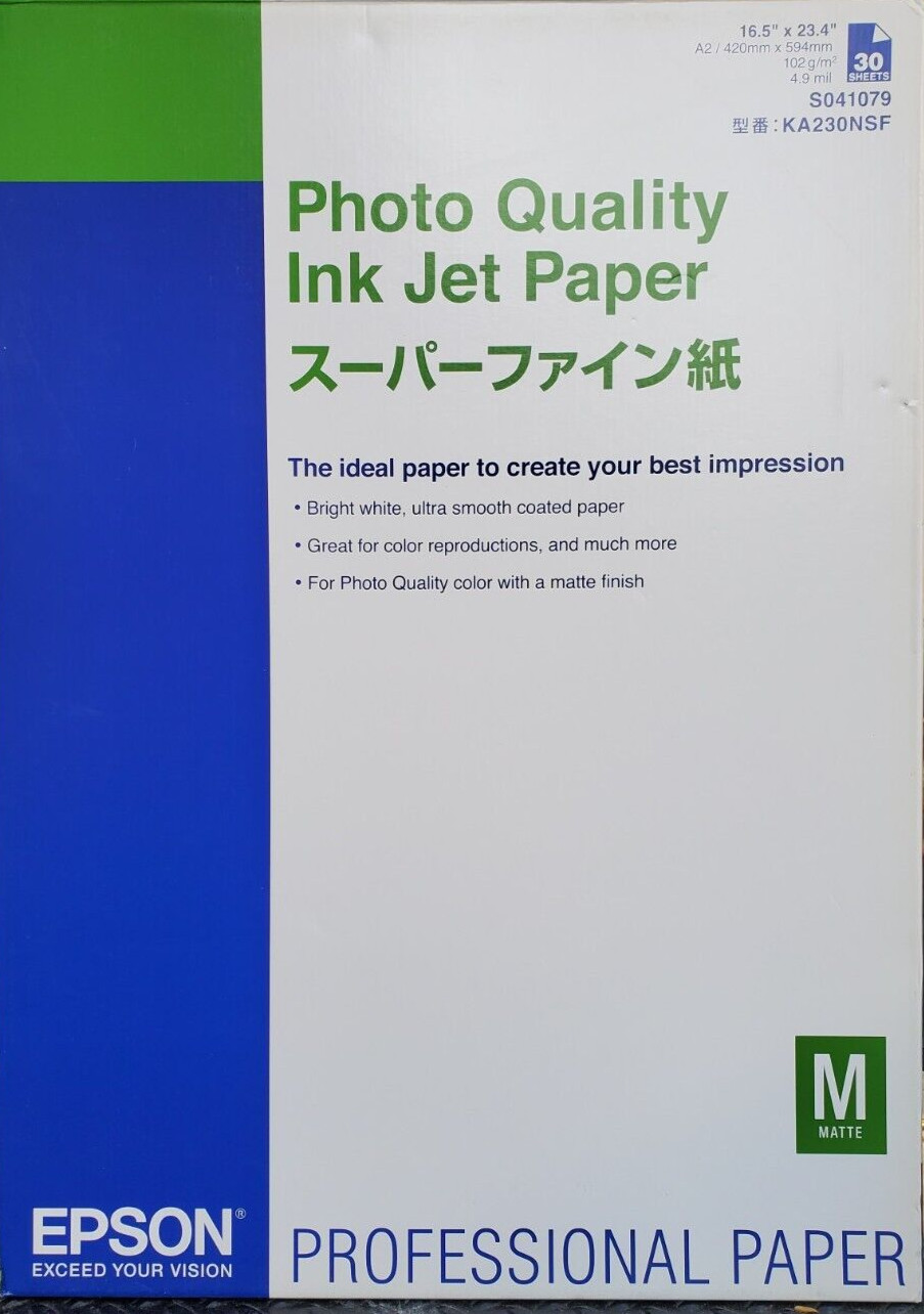Epson Photo Quality Ink Jet Paper A2 16.5″ x 23.4″ 30 Sheets S041079