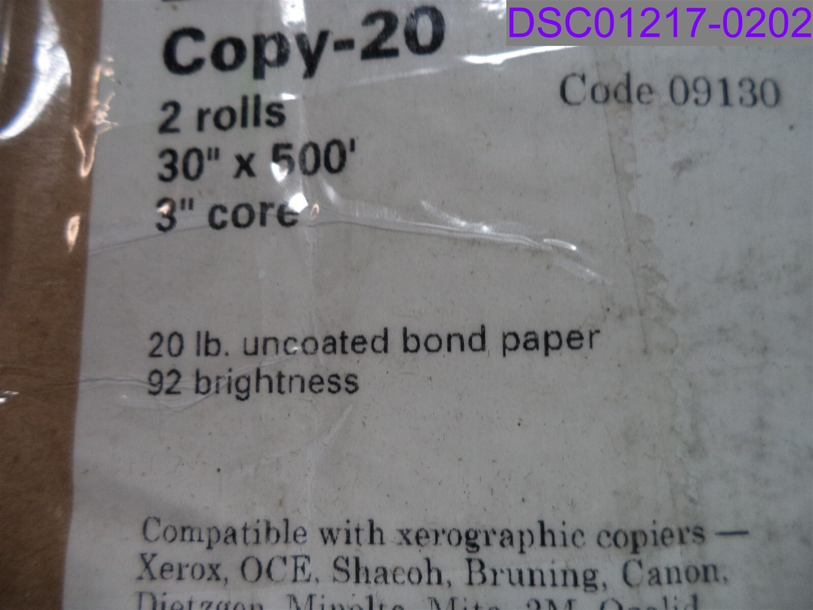 Qty= 2 Rolls: Amerigo Wide Format Paper 20#, 3″ Core, 30″ x 500′ P/N PMC09130