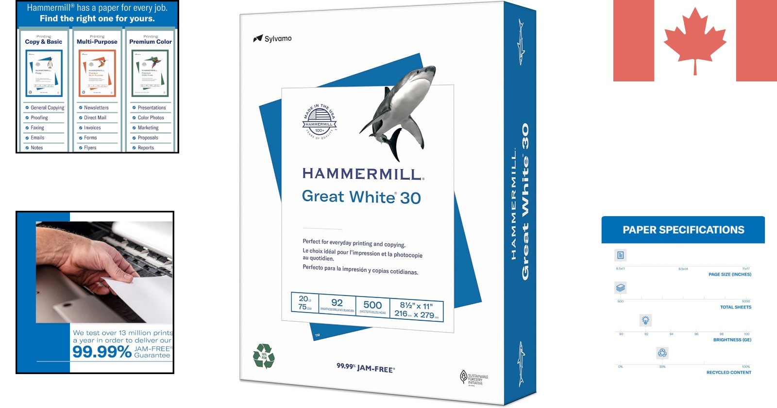 Great White 30% Recycled Printer Paper – 8.5×11, 1 Ream | 92 Bright Sheets