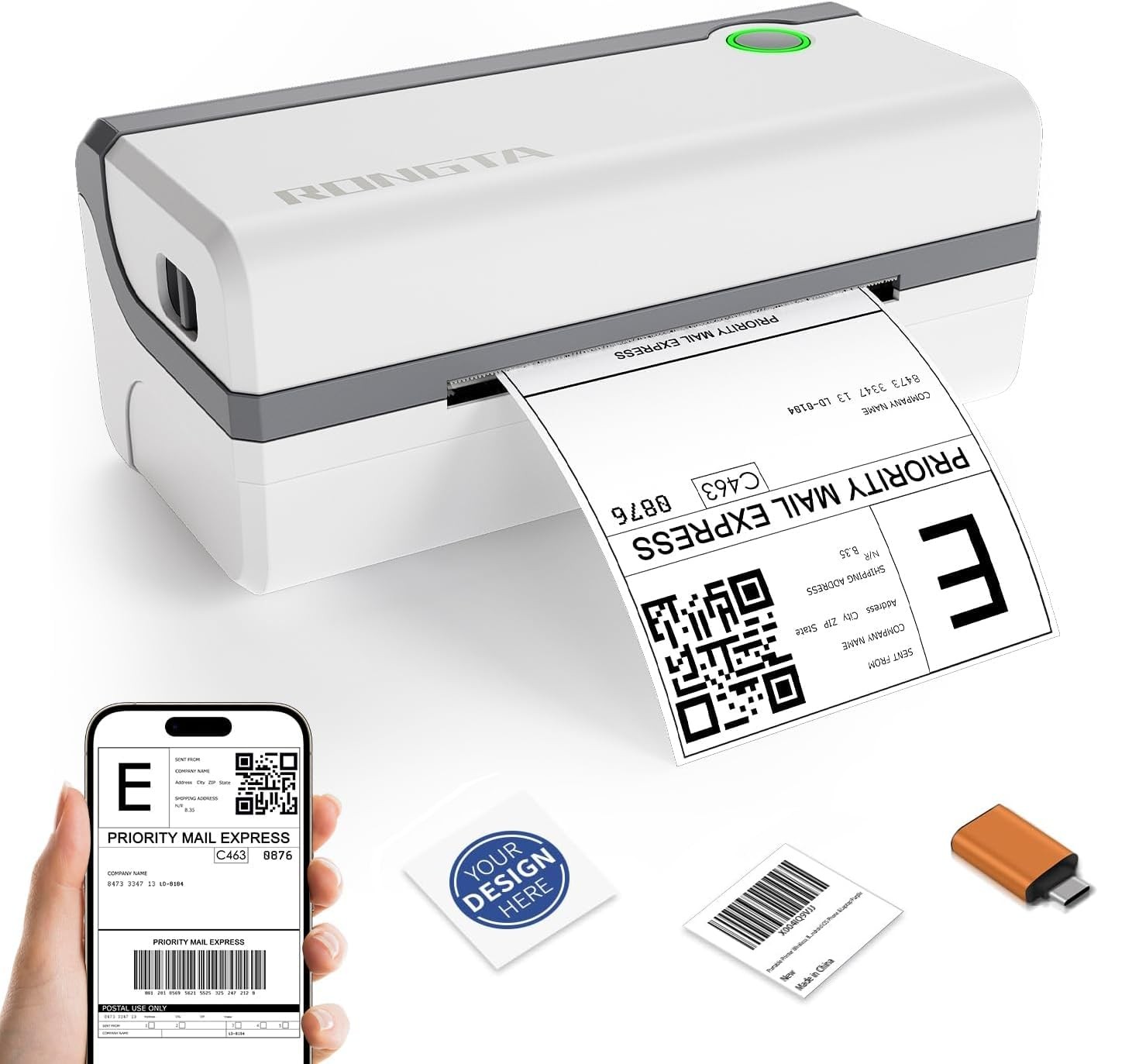 Rongta Bluetooth Thermal Shipping Label 8.66 x 4.13 x 3.54 inches, White