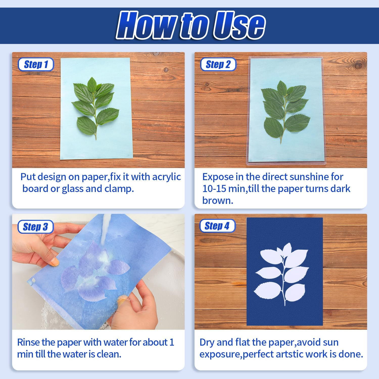10 Pcs Sun Print Paper Kit Cyanotype Paper, A5 Cyanotype Paper with 1 Sheet Acry