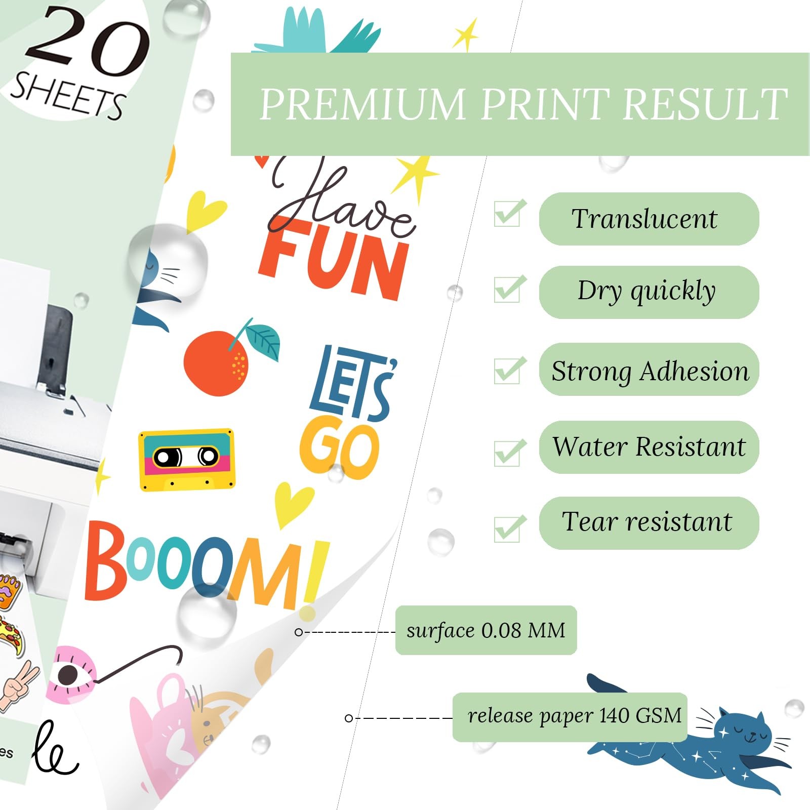 20 Sheets 95% Transparent Sticker Paper for Printing Waterproof A4 216×279…