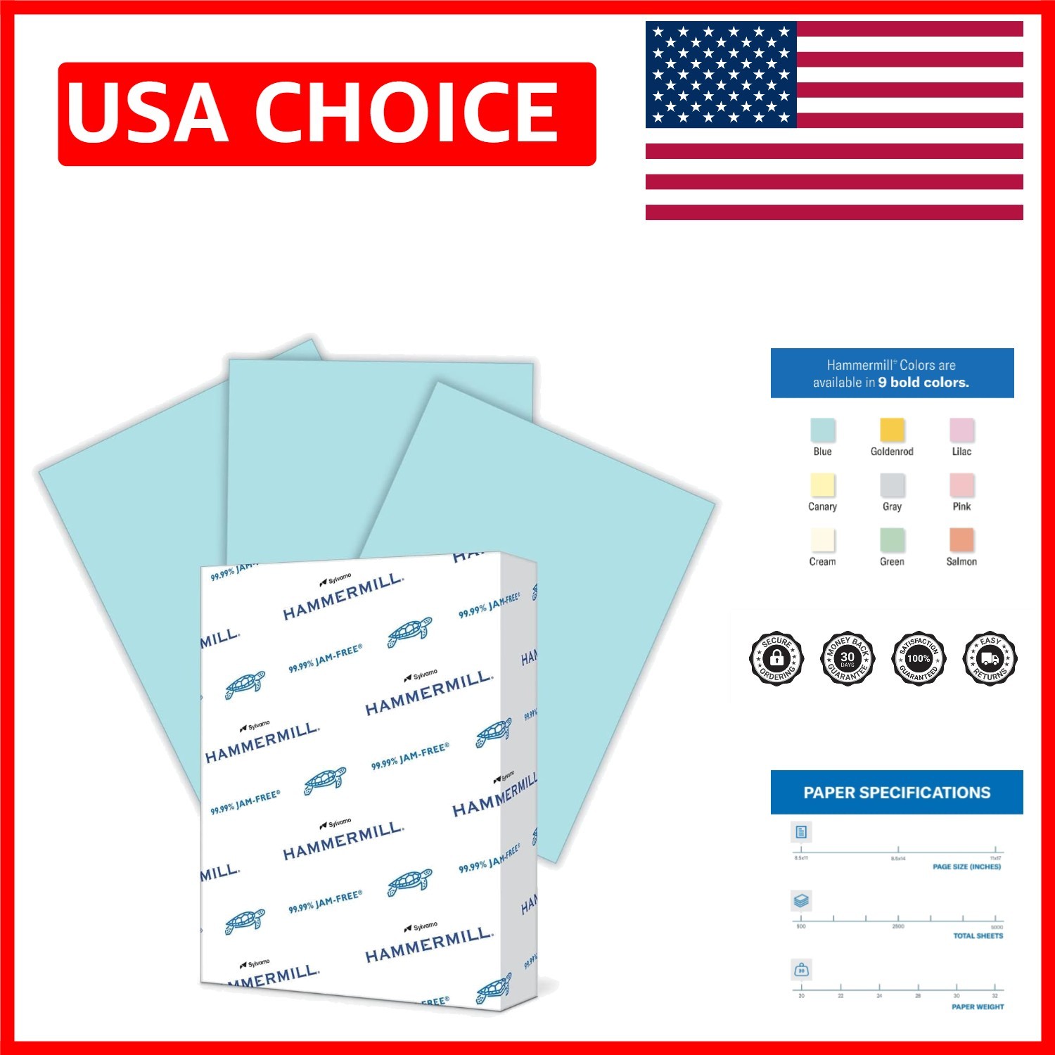 Dependable 20 lb Blue Colored Paper, 500 Sheets, 8.5 x 11 – JAM-FREE Guarantee
