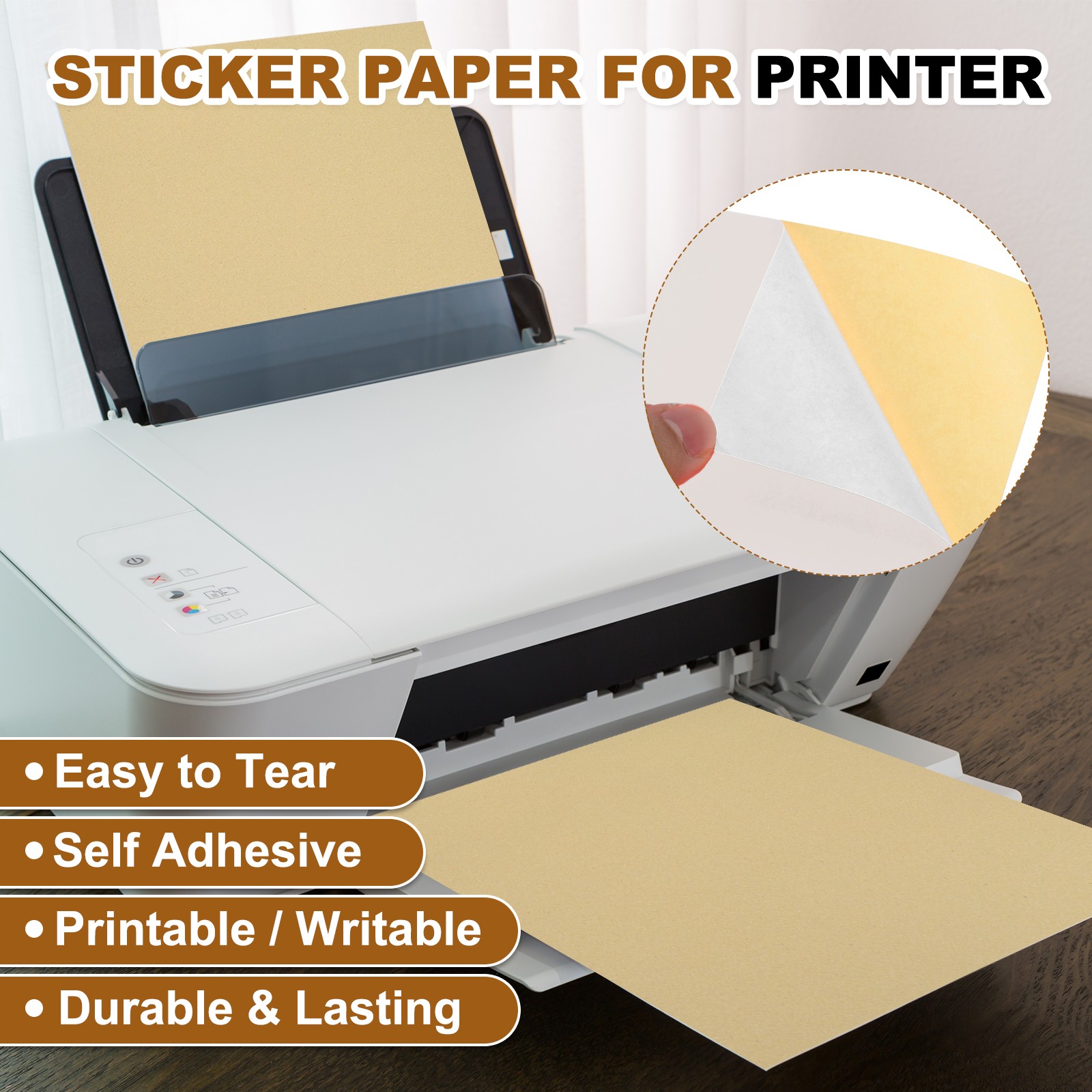 15 Sheets Printable Vinyl Sticker Paper for Inkjet Printer, White