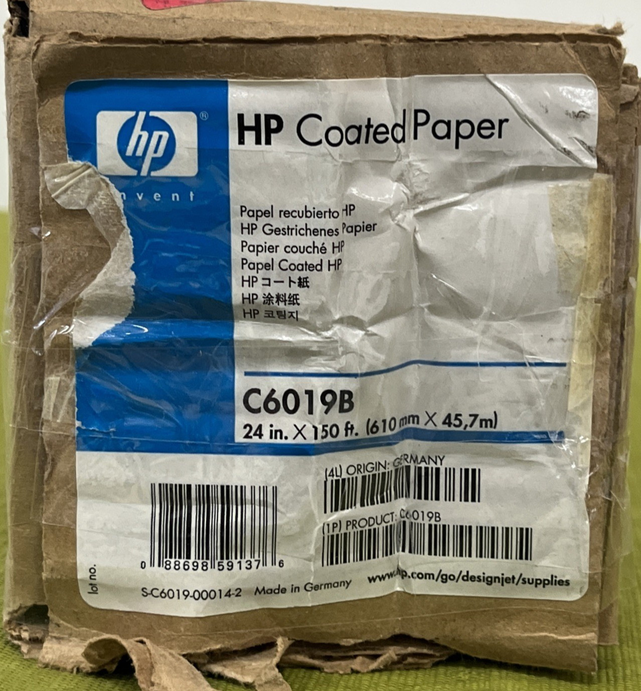HP C6019B Coated Paper Roll – White – 24in x 150ft
