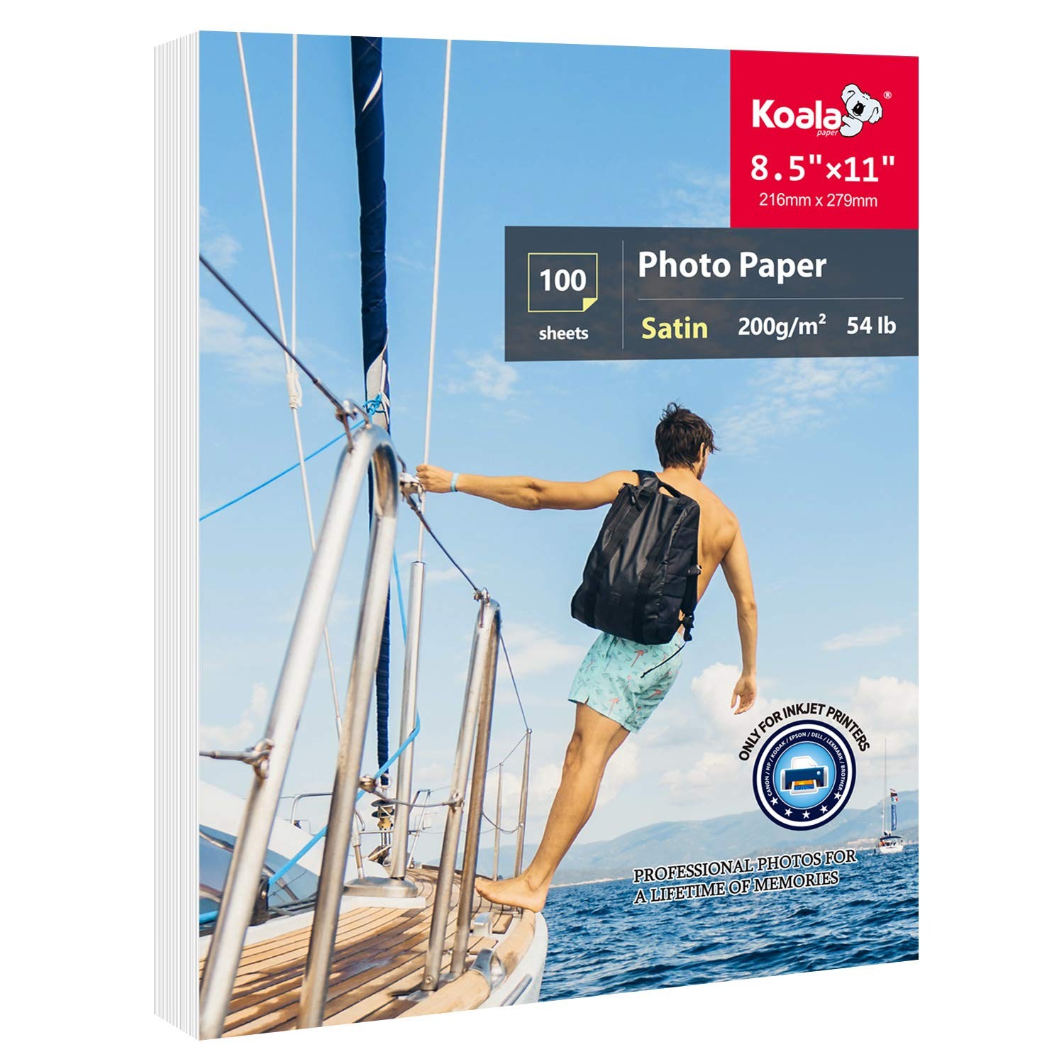 100 PCS Koala Thin Photo Paper 8.5×11 Inch Satin Inkjet Water-Resistant 200gsm