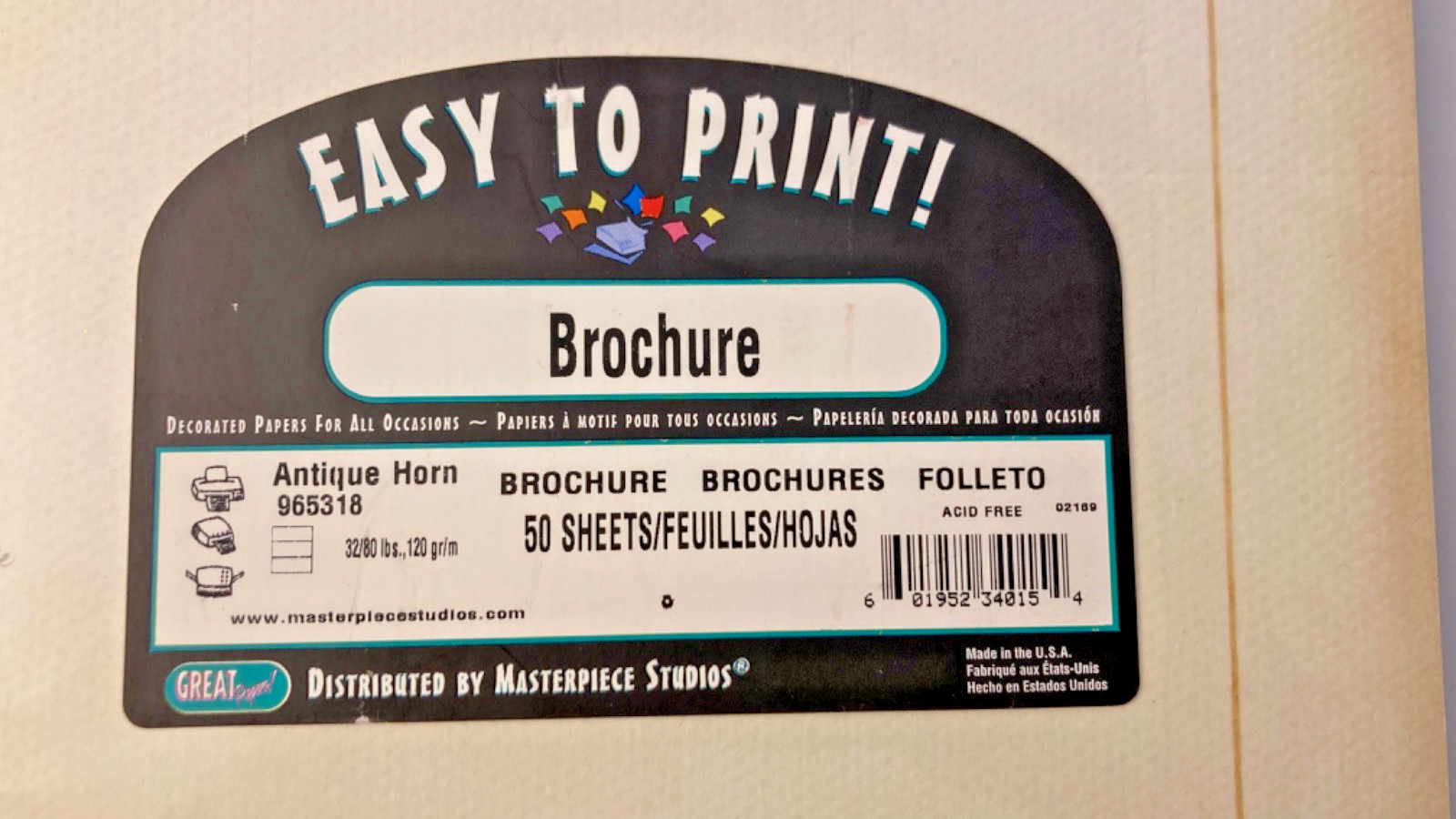 Masterpiece Studios 50 Sheets Antique Horn Design Brochure Paper
