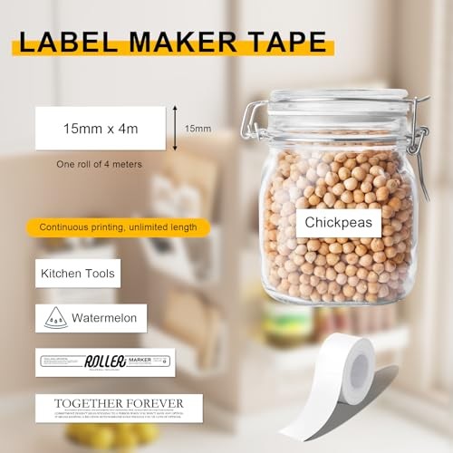 3 Rolls White Label Tape, 15mm x 4m Waterproof Label Tape Refills, Office