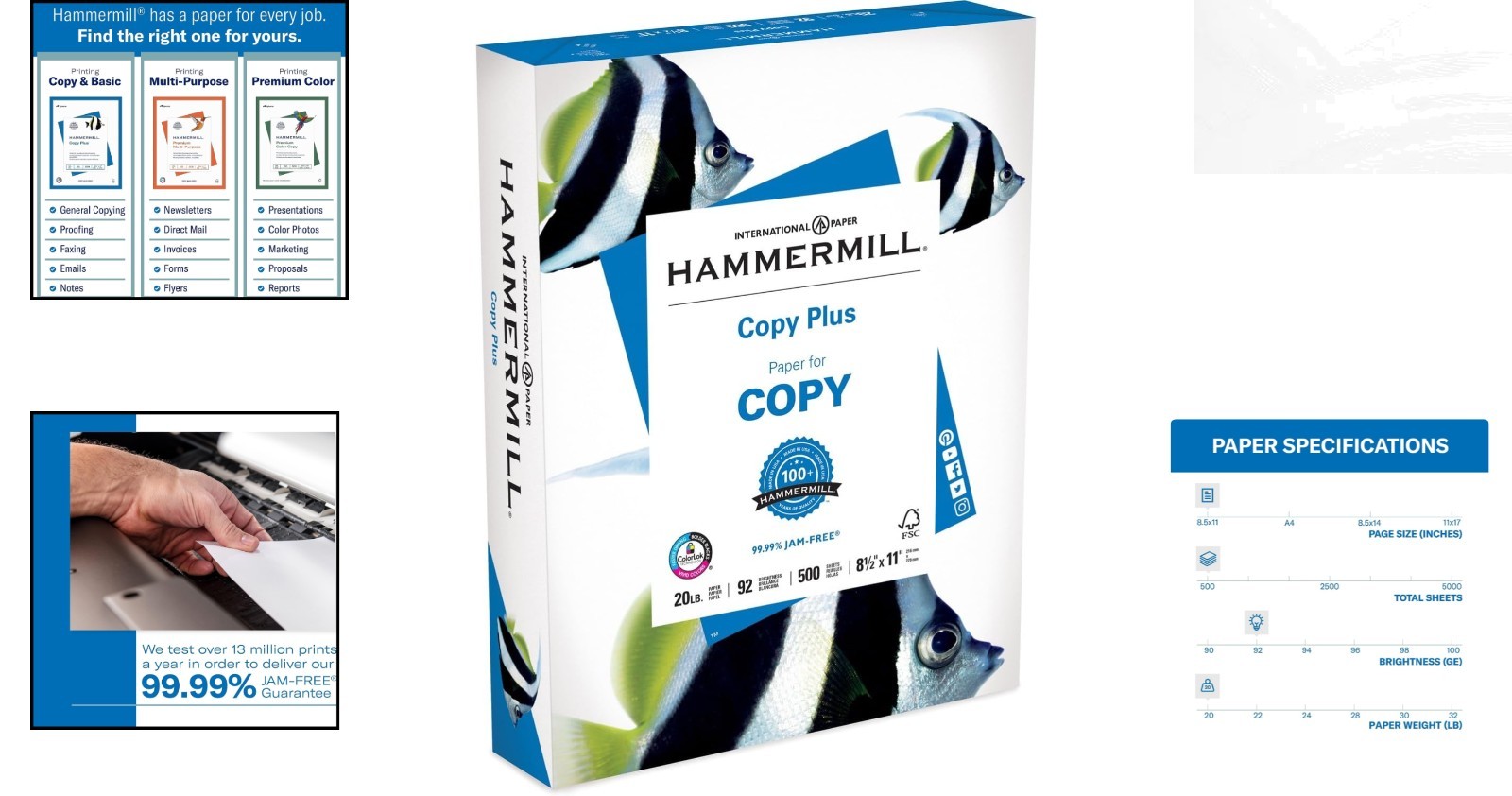 Sustainable 20 lb Copy Plus Printer Paper, 500 Sheets, Acid-Free, Made in USA