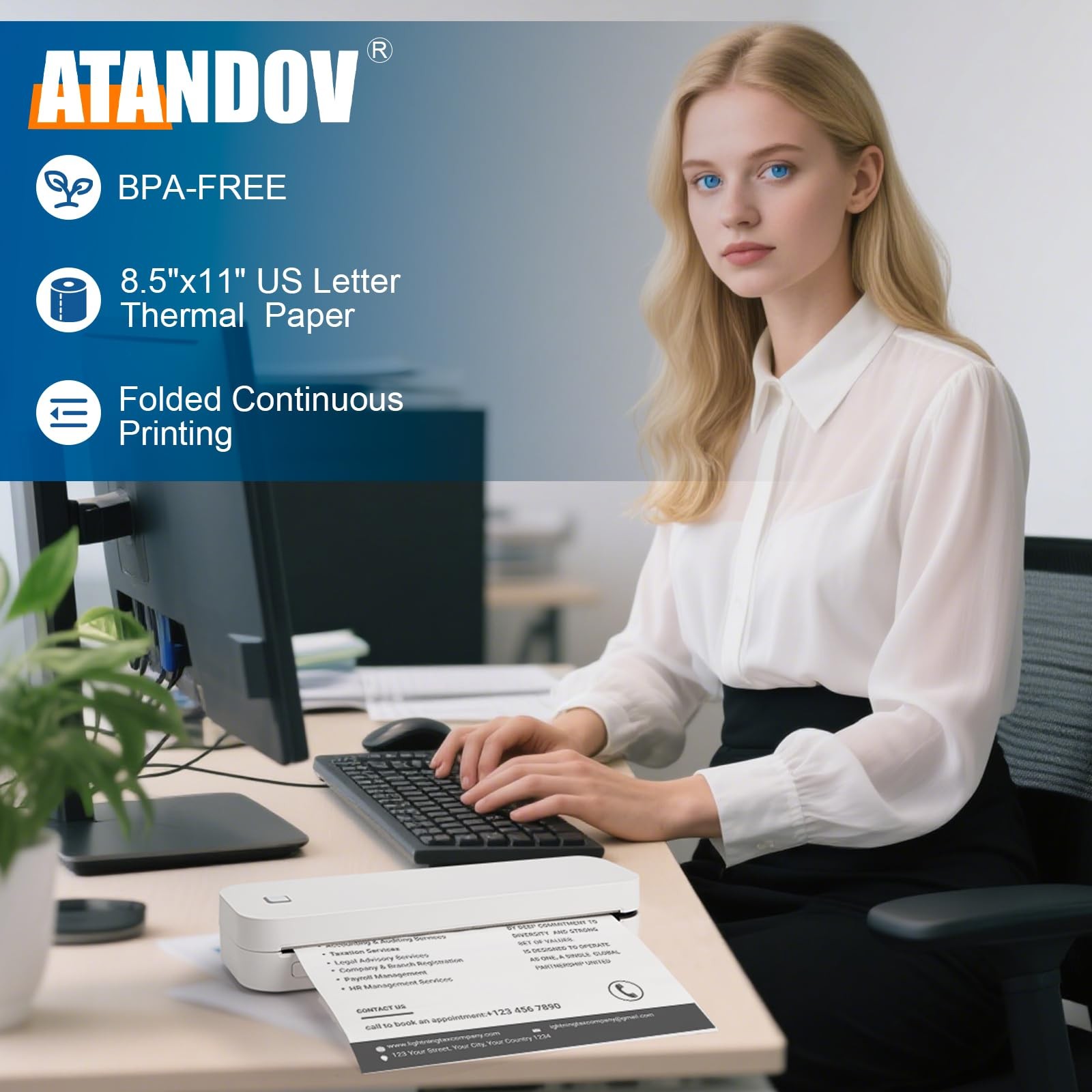 Atnadov 8 Rolls Thermal Printer Paper 8.5”x11” US Letter 8 Rolls, White