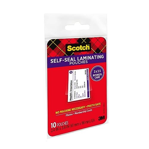 Scotch LS851G Self-Sealing Laminating Pouches, 9.5 mil, 2 7/16 x 3 7/8, Business