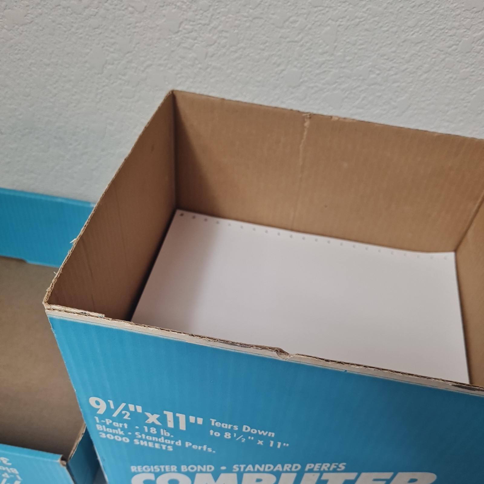 9.5″ x 11″ Continuous Feed Paper 18 Lbs approx 1500 sheets half box used vintage