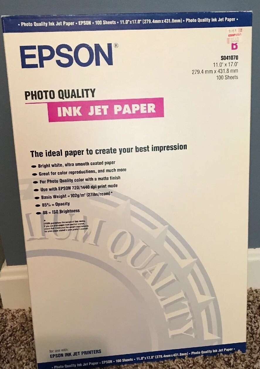 Epson Photo Quality Ink Jet Paper 11.0” X 17.0” 100 Sheets Brand New