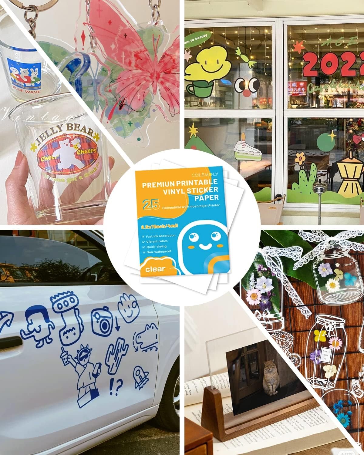 Clear Printable Vinyl Sticker Paper for Inkjet Printer, 25 Sheets