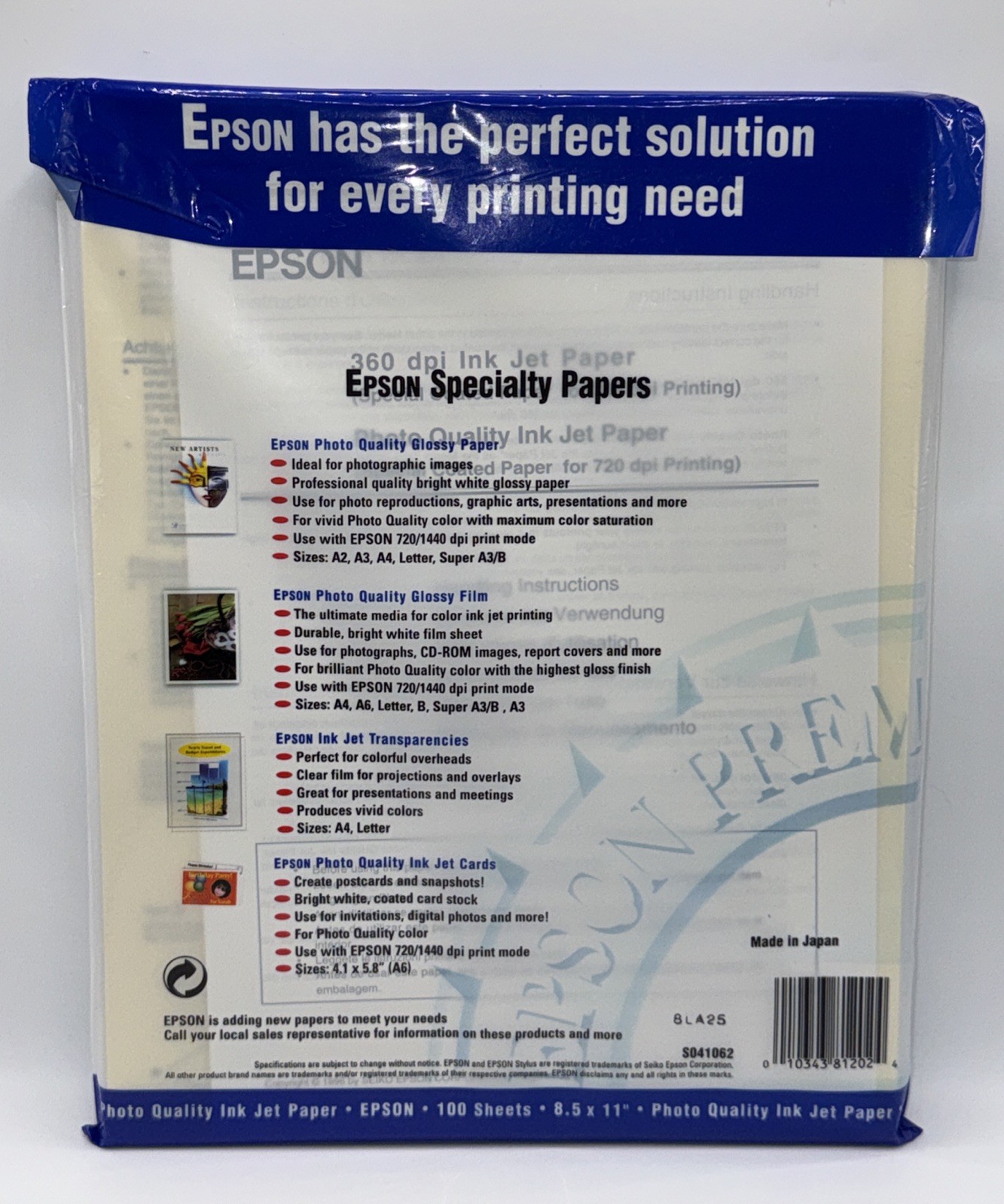 Epson Presentation Paper Matte Inkjet 8.5″ x 11″ 100 Sheets New Sealed S041062