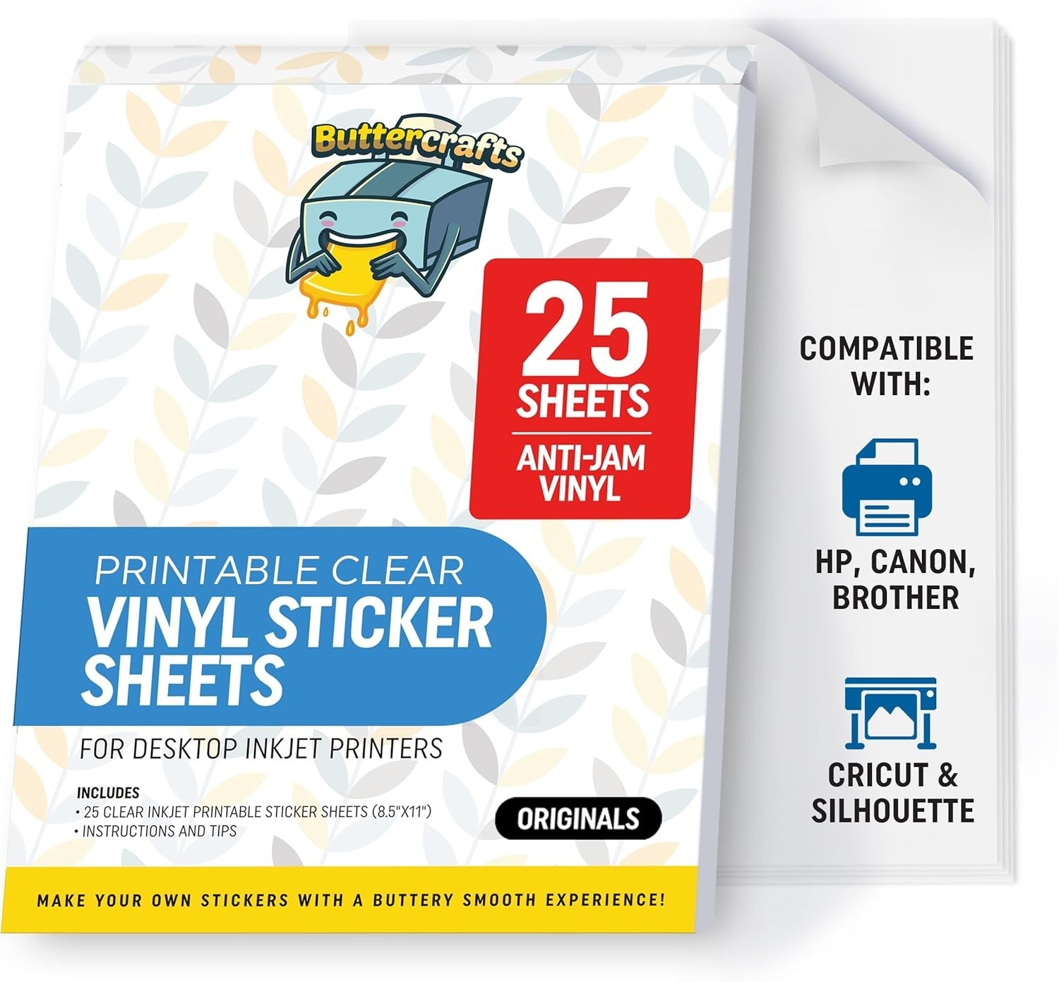 Clear Printable Vinyl Sticker Paper Waterproof 25 Sheets 8.5″x11″, Inkjet Pri…