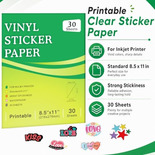 Waterproof Clear Sticker Paper 30 Sheets Inkjet