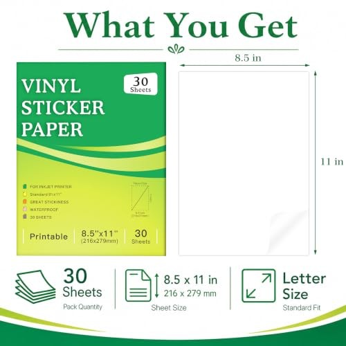 30 Sheets Waterproof Clear Sticker Paper for Inkjet