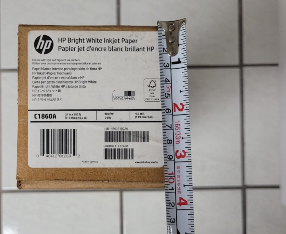 (1) HP C1860A Bright White Inkjet Paper 24″ X 150′ – 1 Roll 7lb