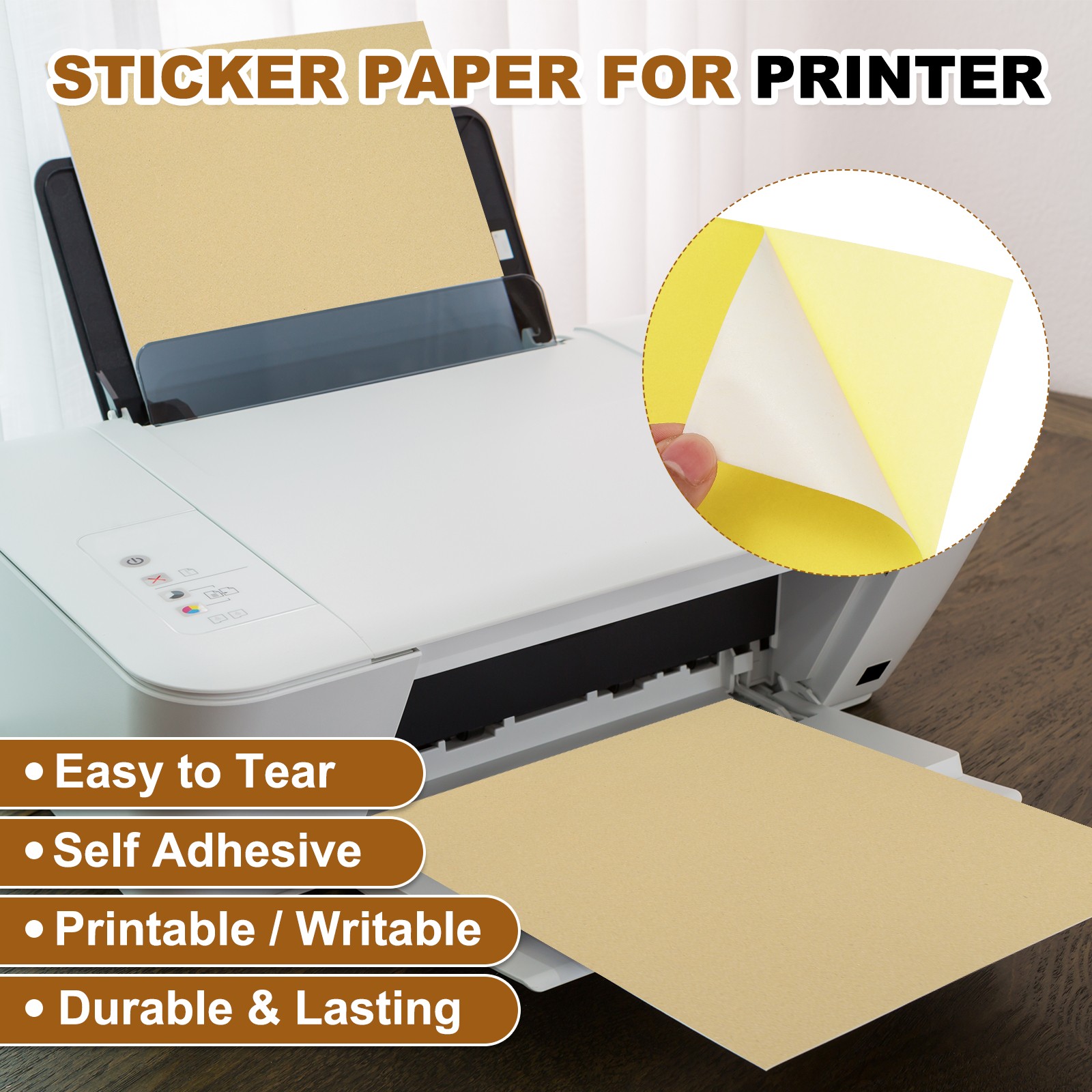 Printable Adhesive Paper 30 Sheets for Inkjet Printer, Yellow