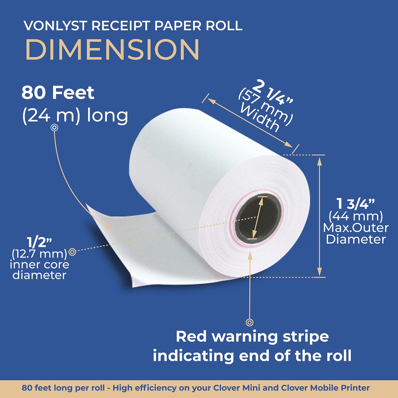 Vonlyst Thermal Receipt Paper Rolls for Clover Mini & 20 rolls, White