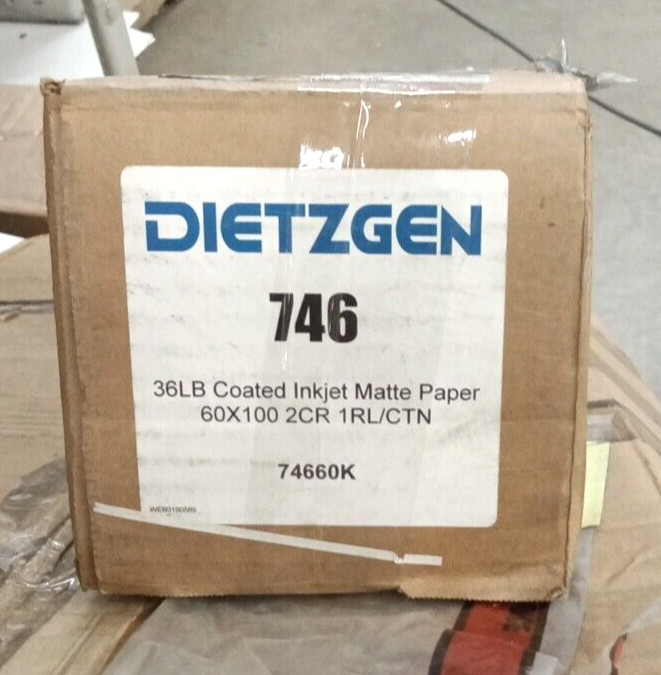 Dietzgen 74660K 6.5 mil(36lb) Coated Inkjet Matte Paper WH 2″ CR 60″ x 100′ Roll