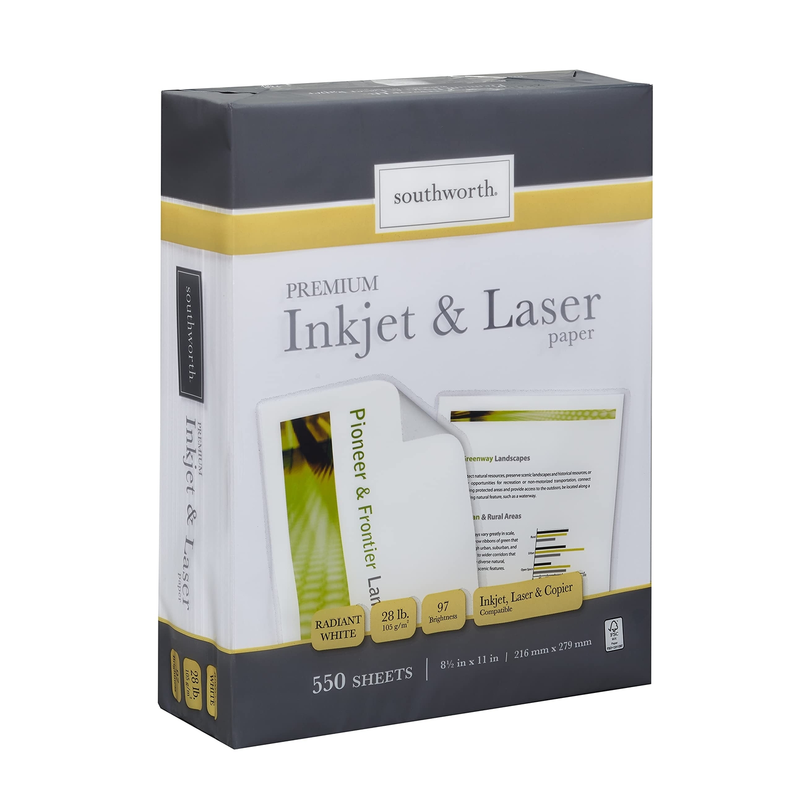 Southworth Inkjet & Laser Printer Paper, 8.5″ x 11″, 28 lb., Radiant White, 5…
