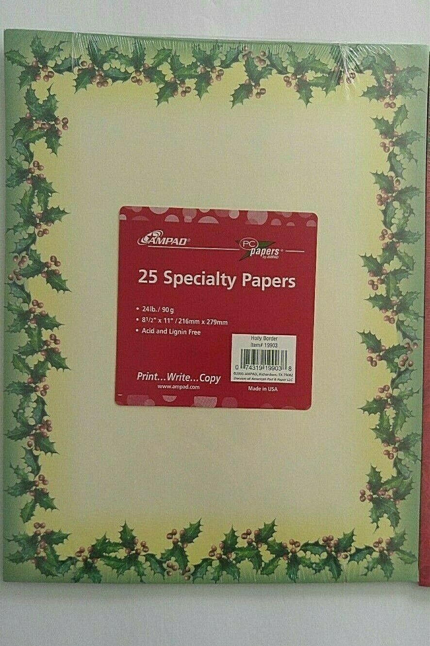 2 Packs Of 25 Each Specialty Papers Holly Berries Red Horn New 50 Sheets. AMPAD