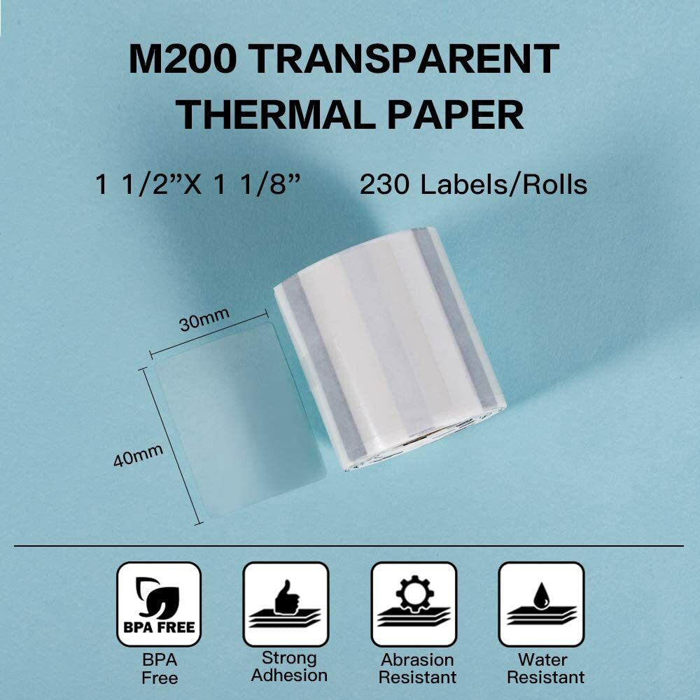 40*30mm Transparent Clear Sticker Thermal Label for Phomemo M110/M200 Printer
