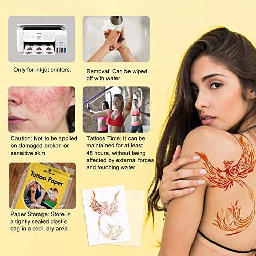 Printable Temporary Tattoo Paper 8.5″X11″ 5 Sets for Inkjet printer DIY Image