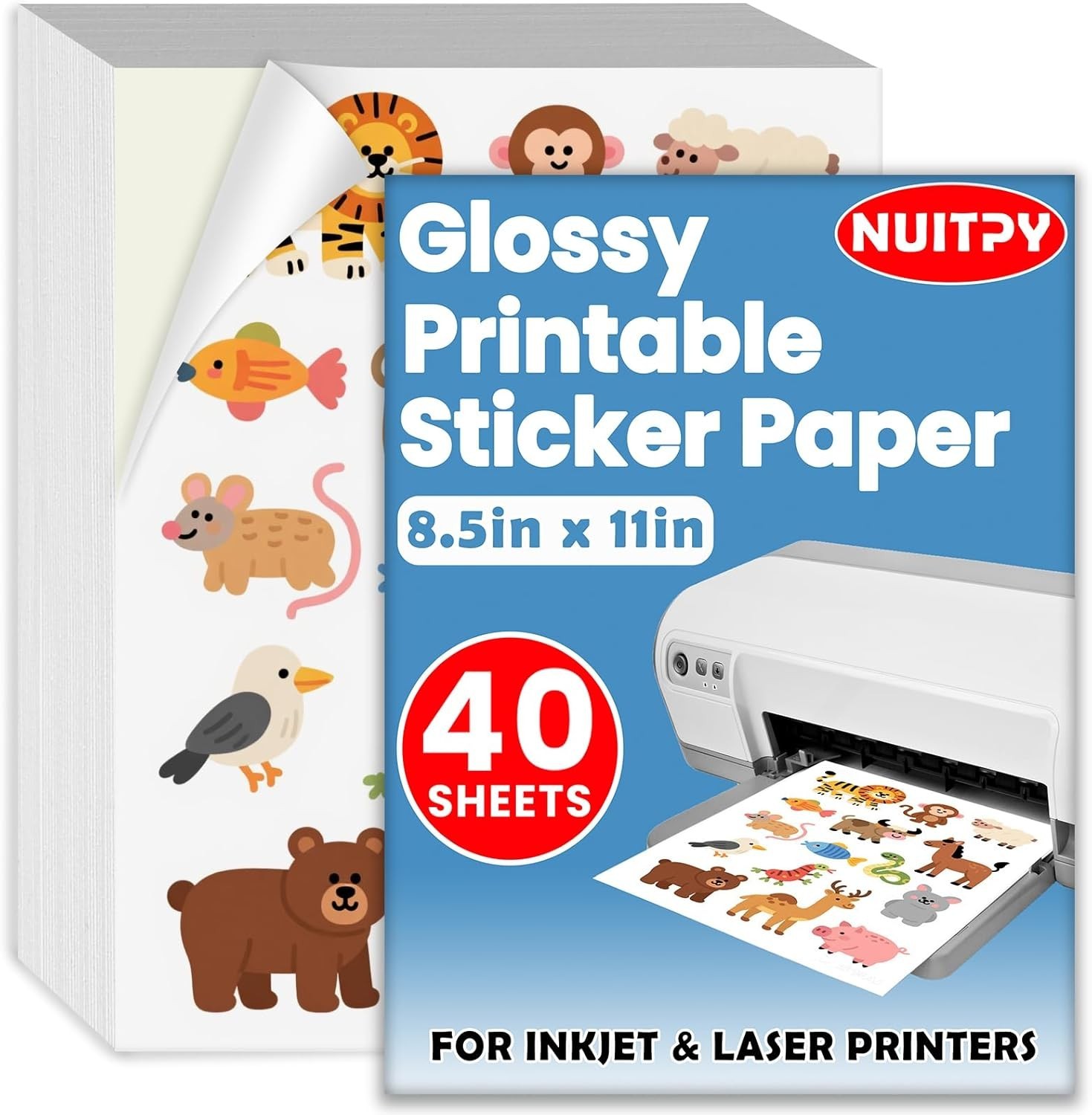 40 Sheets Glossy Sticker Paper, 8.5in x 11in Sticker Paper for Inkjet & Laser…