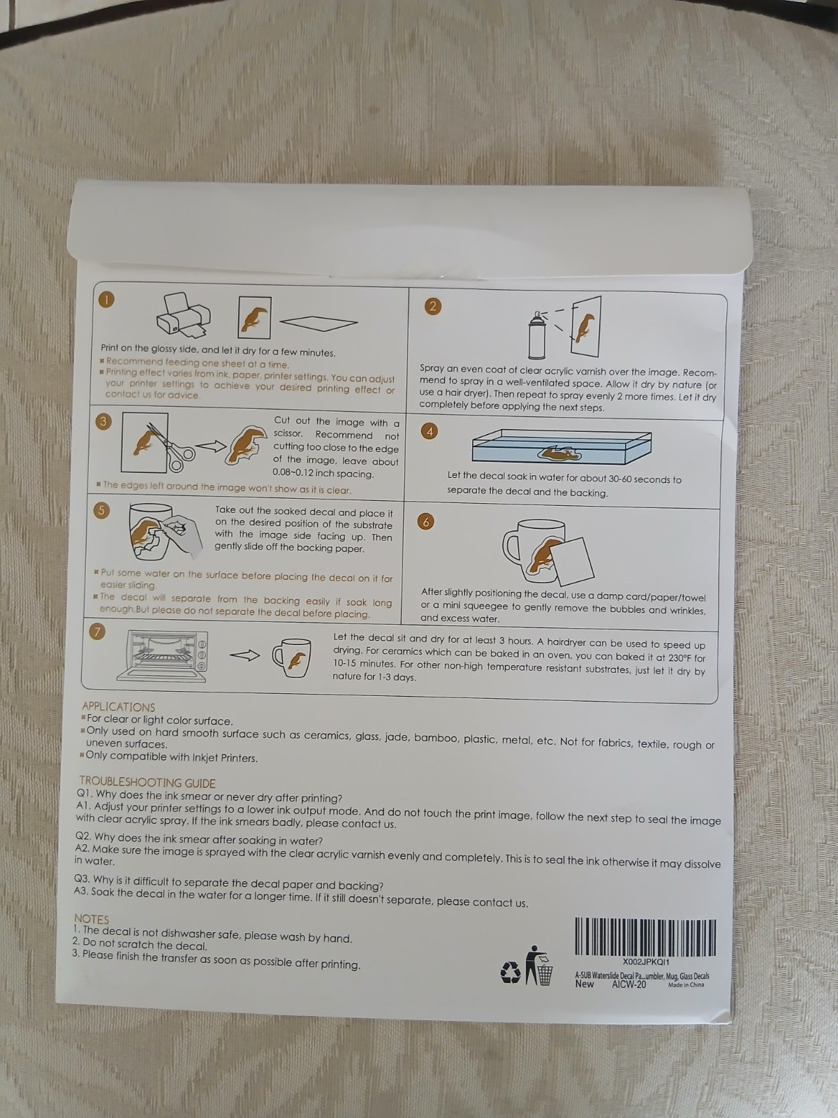 A-SUB Waterslide Decal Paper Inkjet Clear 8.5×11 Water Slide Transfer 20 Sheets