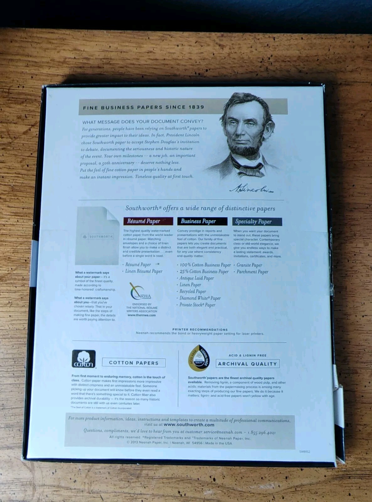 Southworth 25% Cotton Linen Copy/Inkjet/Laser 24 lbs Letter White ~90 Sheets