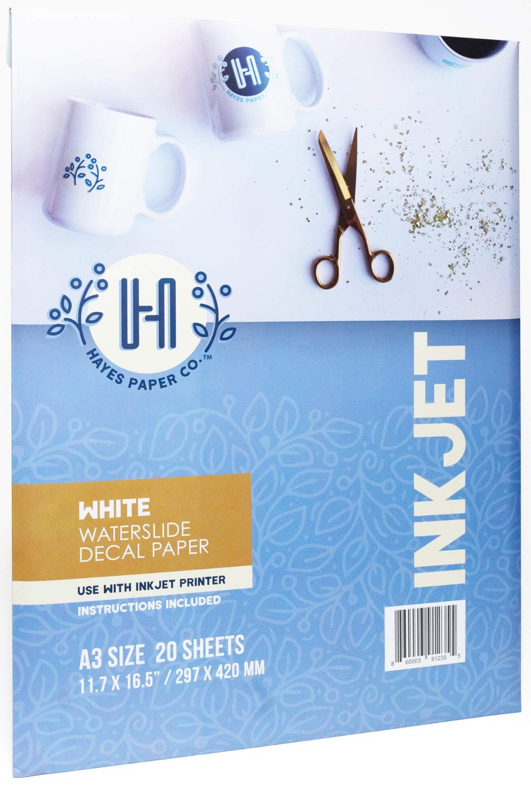Premium Waterslide Decal Paper – Inkjet White, 20 Sheets, A3 Size 11.75″x16.5