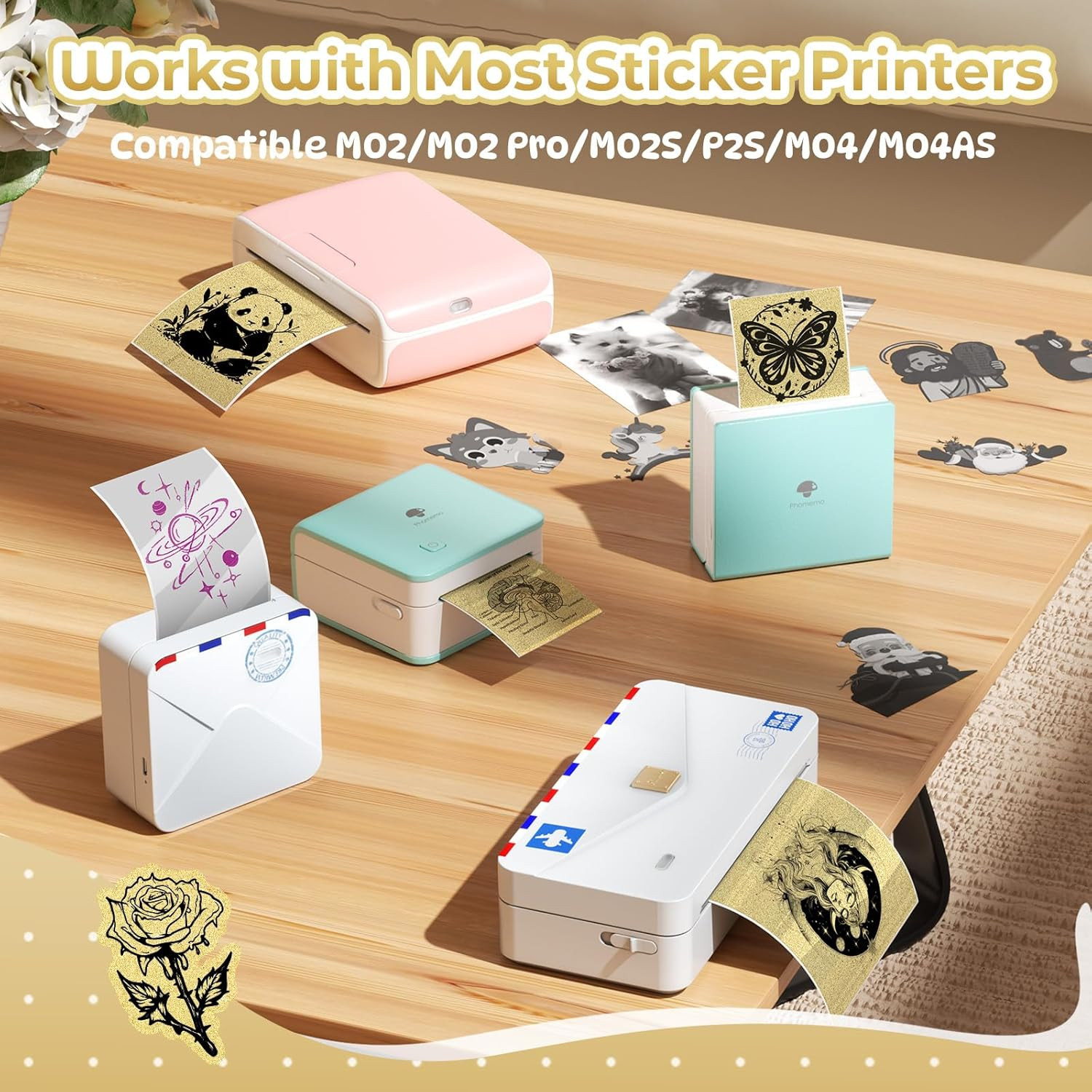 Golden Self-Adhesive Thermal Paper, Glossy Printable Sticker Paper Label for M0