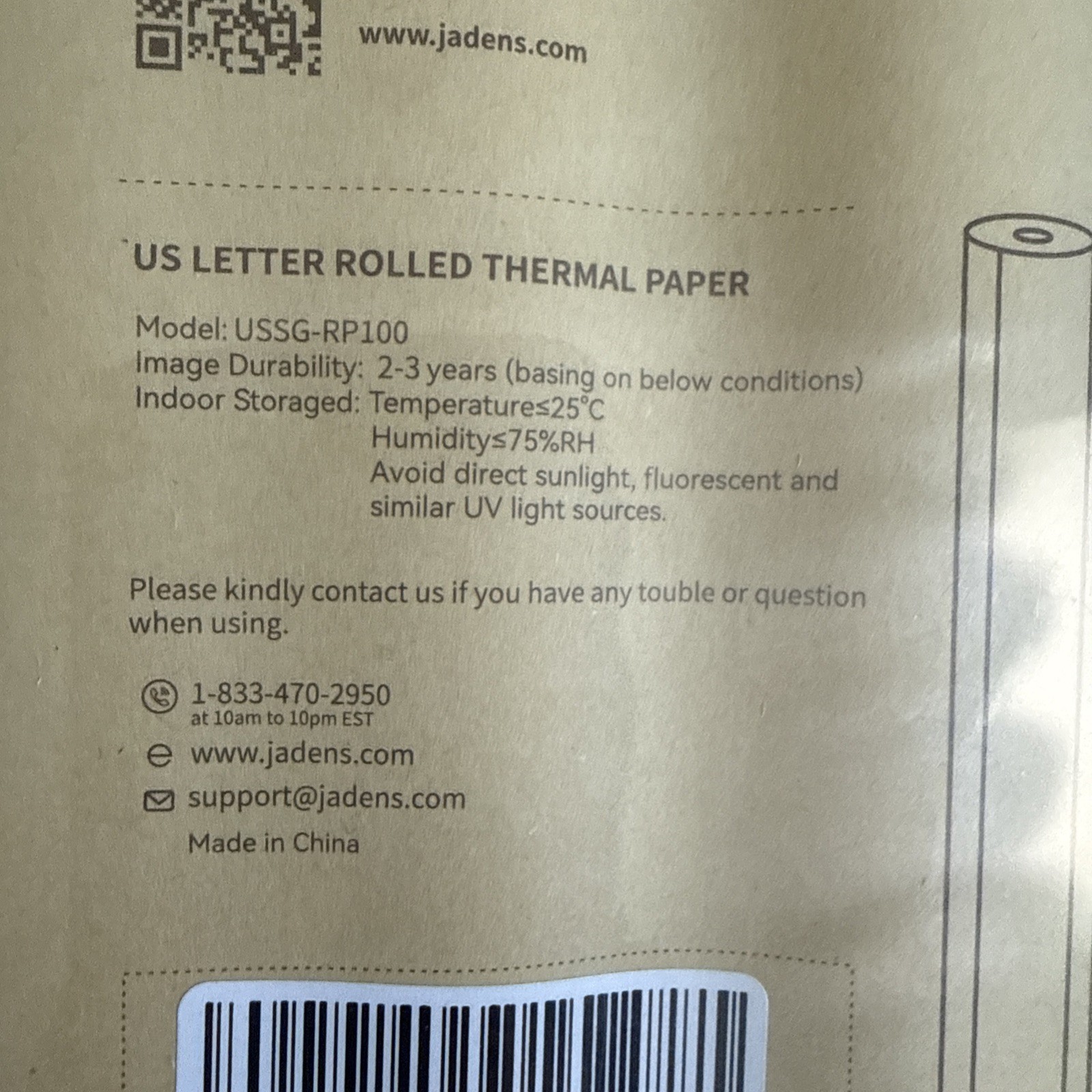 JADENS US Letter Size Quick-Dry Thermal Printer Paper 4 Rolls, Quick-dry