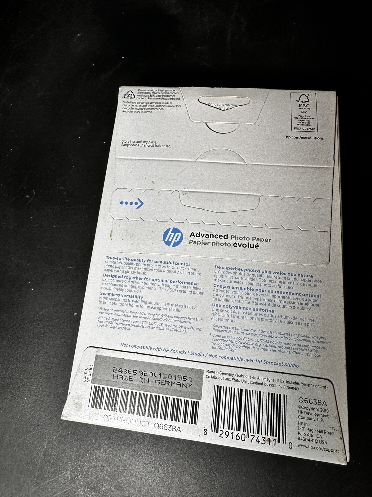 Hewlett Packard Q6638A 4 x 6 inch Glossy Printer Paper – 100 Sheets (z49)