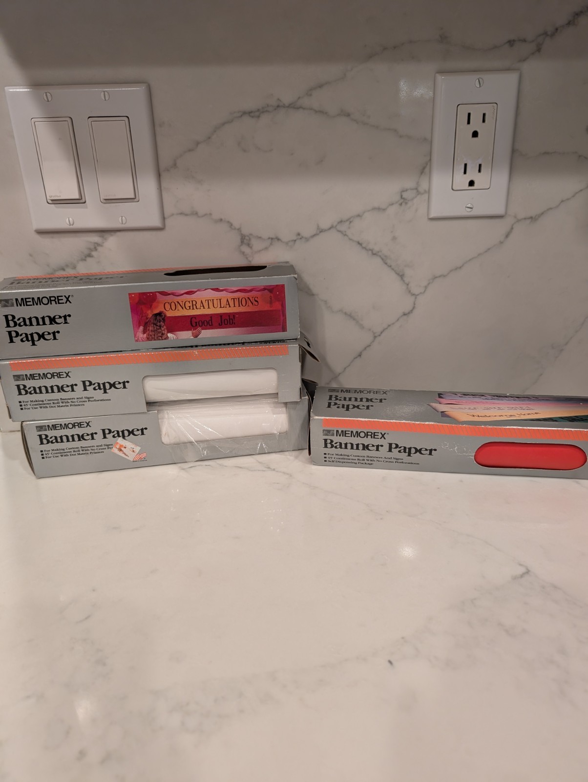 Memorex Banner Paper 4 Rolls White & Red 45′ Continuous Roll Dot Matrix Printer