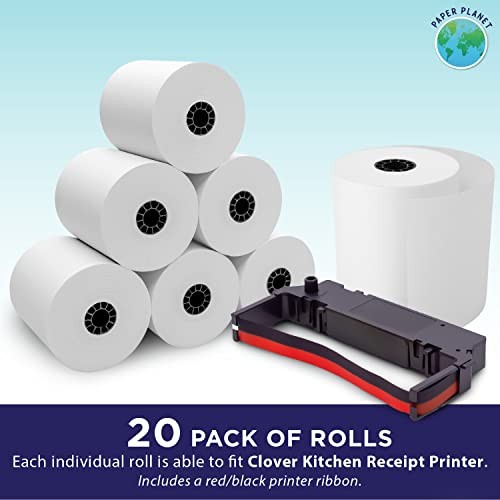 Kitchen Printer Paper for Clover Kitchen Receipt Printer 20 Rolls & 1 Ribbon