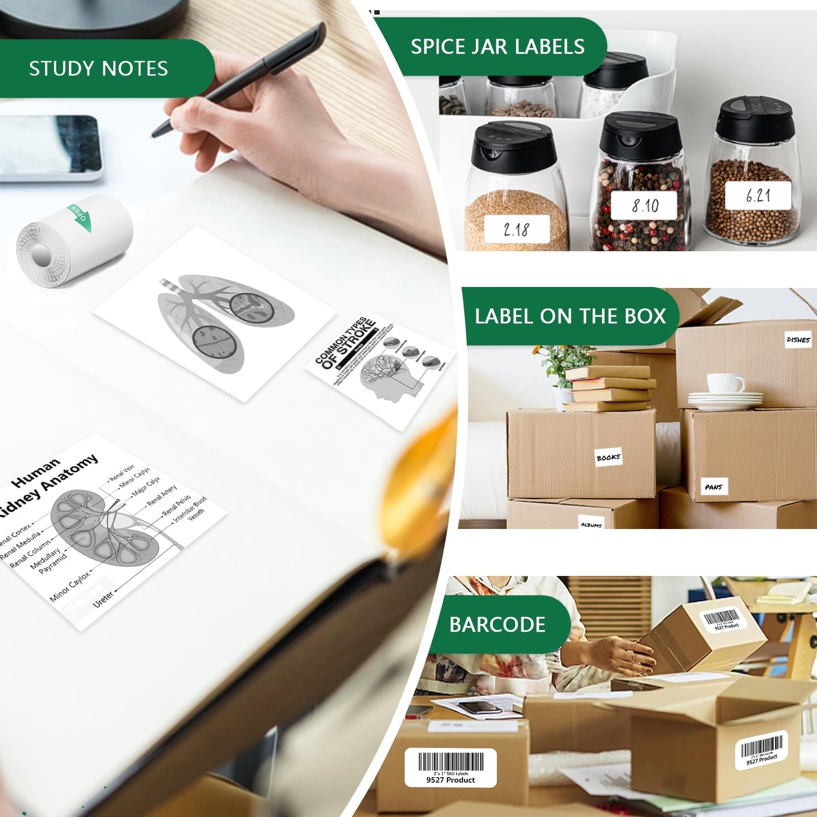 5 Rolls Thermal Printer & 5 Rolls -adhesive Stickers, White Printer For Mini …