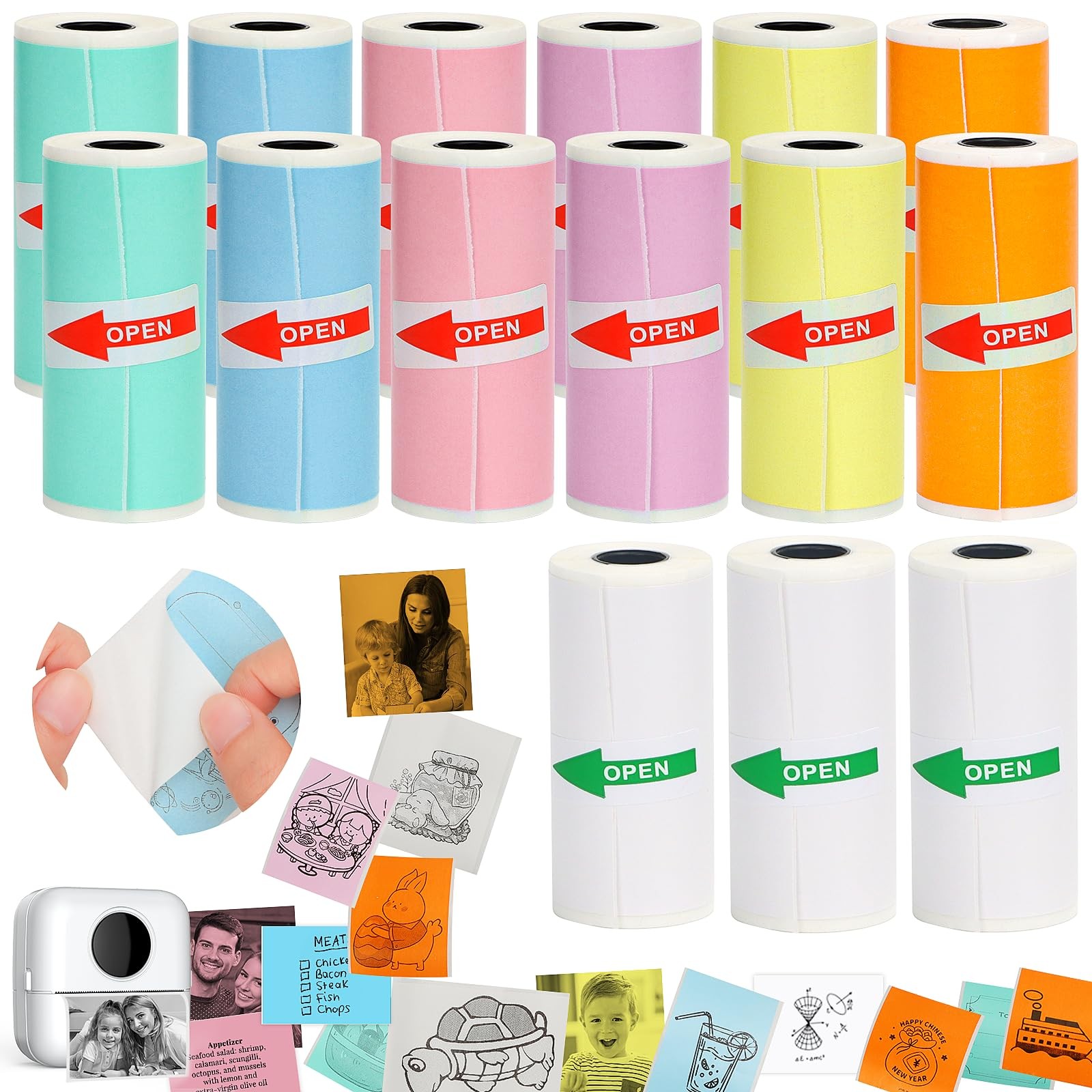 15 Rolls Mini Printer Sticker ,Thermal -Adhesive 57 * 25mm,3 Rolls of White &…